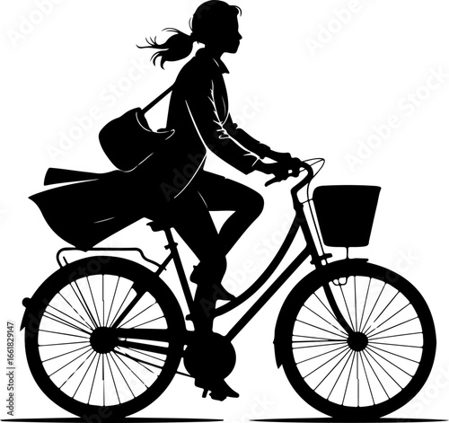 A silhouette of a woman riding a bicycle