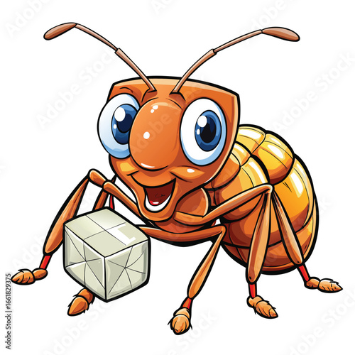The little ant looks amazed and delighted while staring at the colorful Rubik’s cube