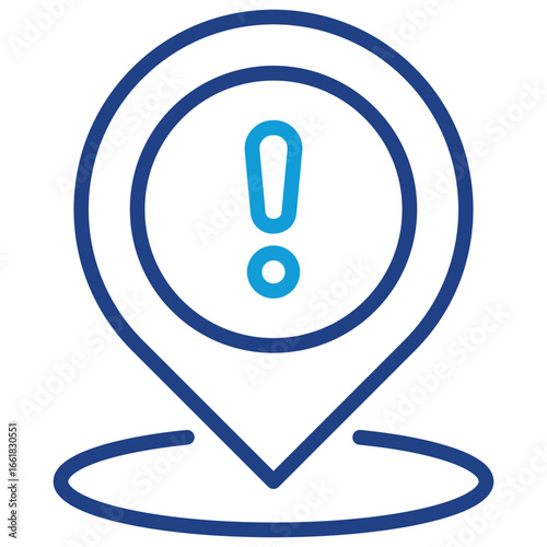 Risk Location Line Dual Tone Icon Design Vector - location pin with an exclamation mark, indicating a high-risk or hazardous area