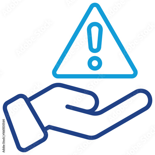 Risk Management Line Dual Tone Icon Design Vector - Hand holding warning sign, representing care, safety, and risk management control
