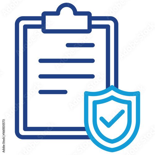 Secure Approval Line Dual Tone Icon Design Vector - clipboard document with a shield and checkmark, representing secure approval, verified tasks, or validated documents