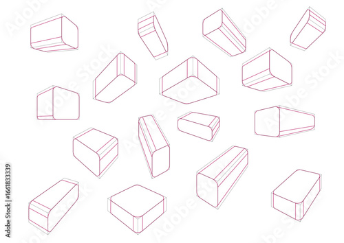 Boxes in a 2-point perspective with different vanishing point and the single rounding principle