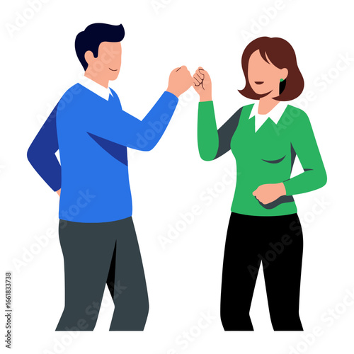 Friendly Fist Bump: Two individuals engage in a symbolic gesture of camaraderie. Their united action represents solidarity and positive reinforcement.