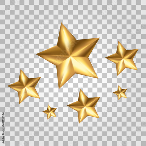 Golden Stars Floating on Transparent Background