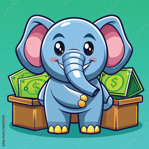 elephant dressed in a business suit holding money with a confident smile