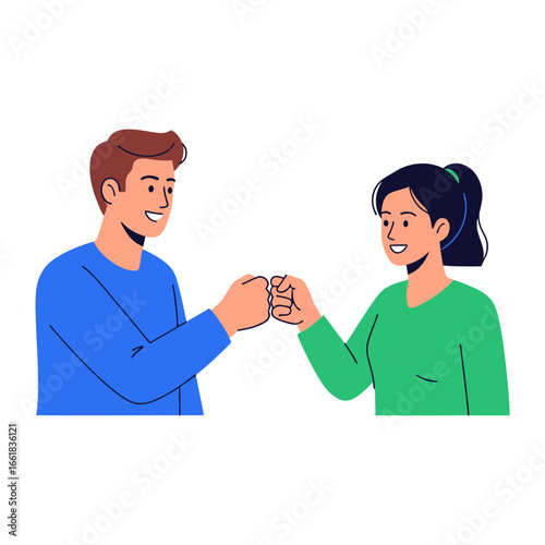 Bumping Fists: A symbol of unity and shared enthusiasm, depicted by a male and female bumping fists, is a celebration of connection and collaboration.