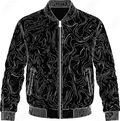 Modern Black Jacket with Abstract White Line Pattern
