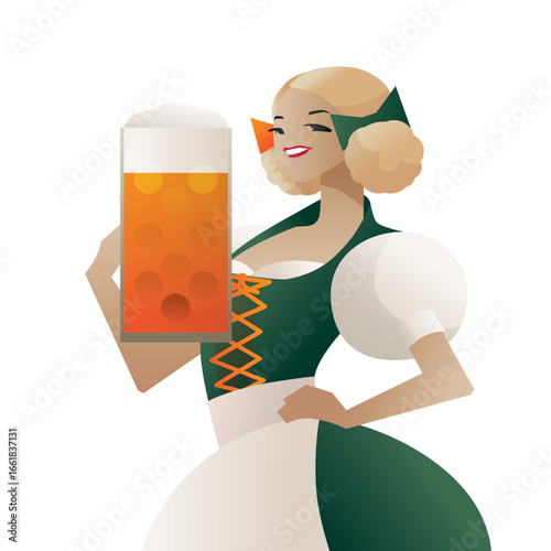  German Bavarian Woman invite to drink a beer to celebrate festive event