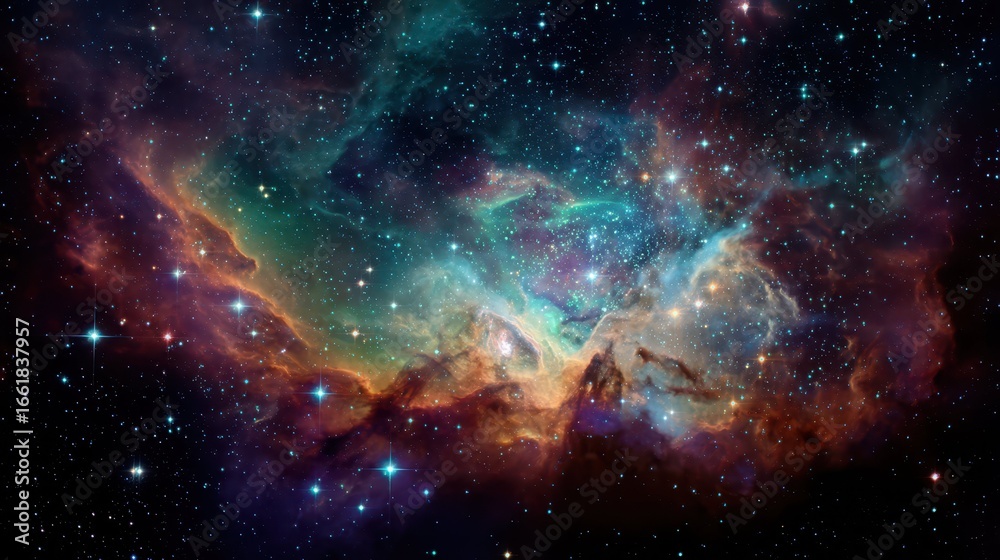 Fototapeta premium Vivid Space Nebula with Bright Colors and Celestial Elements