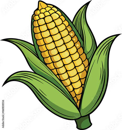Realistic color Vector art silhouette image of an ear of corn