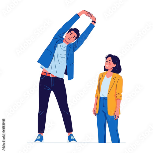 Morning Workout Duo: A healthy and stylized illustration depicting two figures engaged in a morning workout routine, embodying the essence of health, fitness, and well-being.
