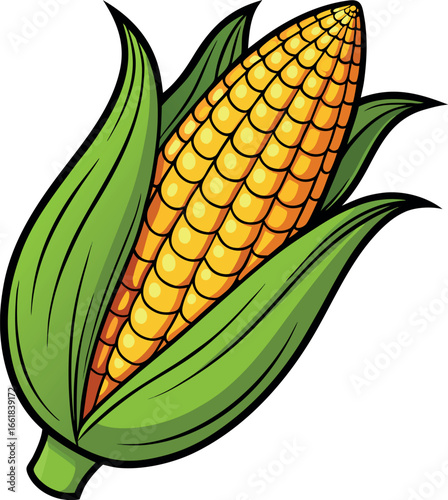 Realistic color Vector art silhouette image of an ear of corn