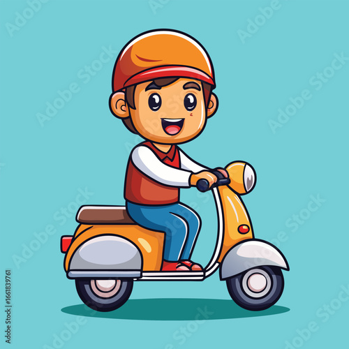 man rides a scooter swiftly down a sunny street