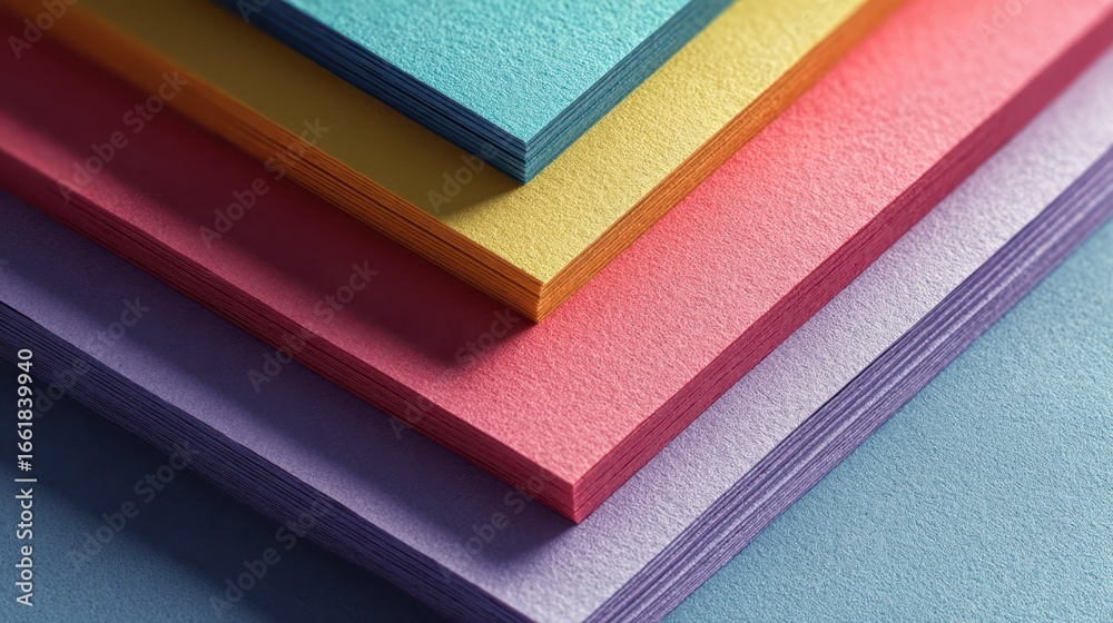 Fototapeta premium Stacked Colorful Paper Sheets with Minimal Design Aesthetic