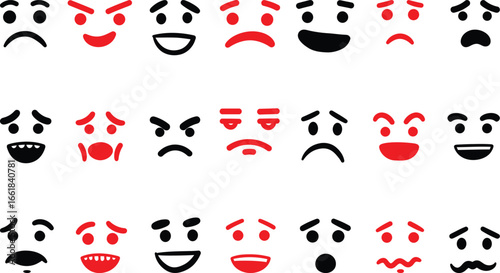 Collection of expressive emoticons showing diverse emotions and facial expressions for digital communication and social media use