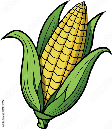 Realistic color Vector art silhouette image of an ear of corn