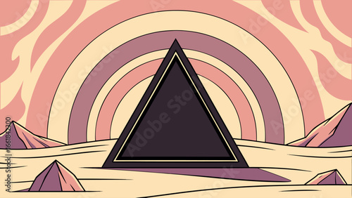 Surreal Dreamscape with Floating Black Triangle Portal and Abstract Desert Elements
