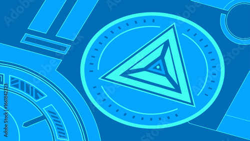 High-Resolution Futuristic Tech Vector with Neon Blue Triangle and Sci-Fi HUD Background