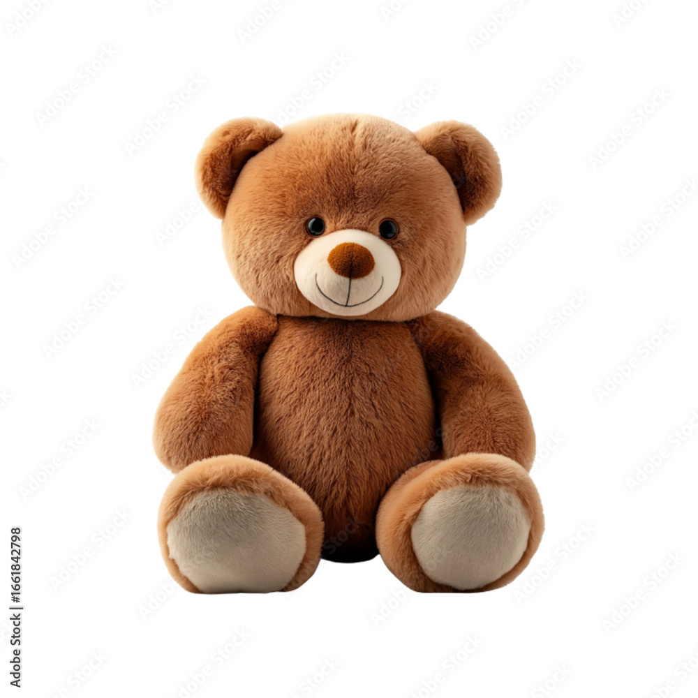 Fototapeta premium Stuffed bear toy, plush doll sitting on a white background