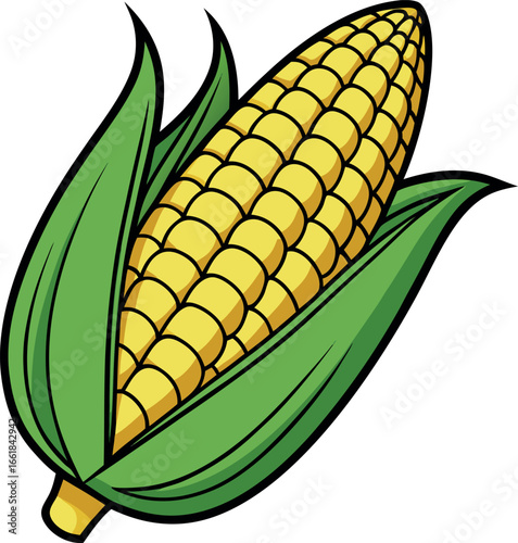 Realistic color Vector art silhouette image of an ear of corn