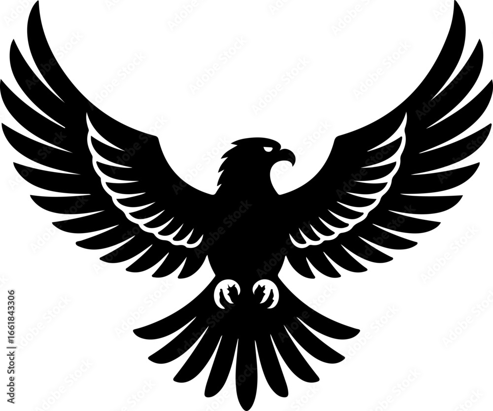 Obraz premium black silhouette illustration of a bird in symmetrical flight