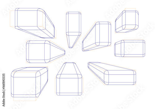 Boxes in 1-point perspective with displaying multiple rounding principle