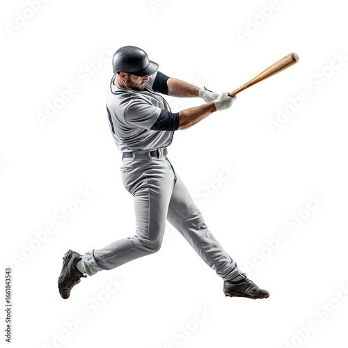 baseball player in a grey uniform, isolated on a white background