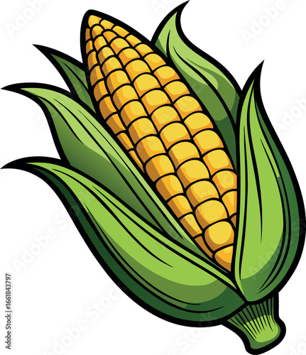 Realistic color Vector art silhouette image of an ear of corn