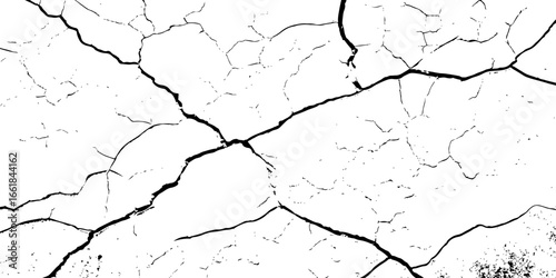 "Cracked texture on white background, abstract pattern of broken surface, natural distressed lines for grunge design, construction, aging effect, wall damage, and vintage artwork use"