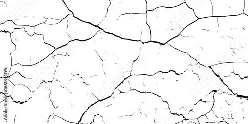 "Cracked texture on white background, abstract pattern of broken surface, natural distressed lines for grunge design, construction, aging effect, wall damage, and vintage artwork use"