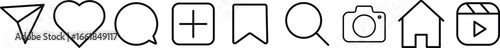 Instagram icons set. Like, love, heart, home, repost, comment, follower, share, save, stories user button, and notification. Web Flat Icon. Vector illustration for web app design
