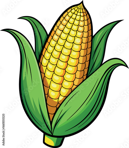 Realistic color Vector art silhouette image of an ear of corn