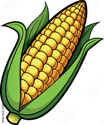 Realistic color Vector art silhouette image of an ear of corn