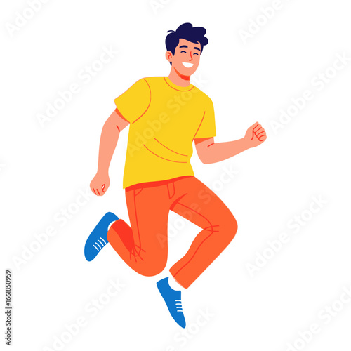 Joyful Leap: An illustration capturing the joyous spirit of a young man mid-air, embodying energy and exuberance through vibrant colors and dynamic pose.