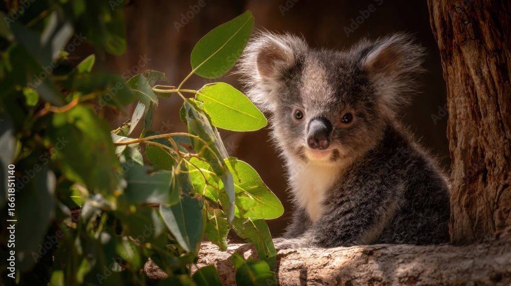 Fototapeta premium cute koala joey on tree branch