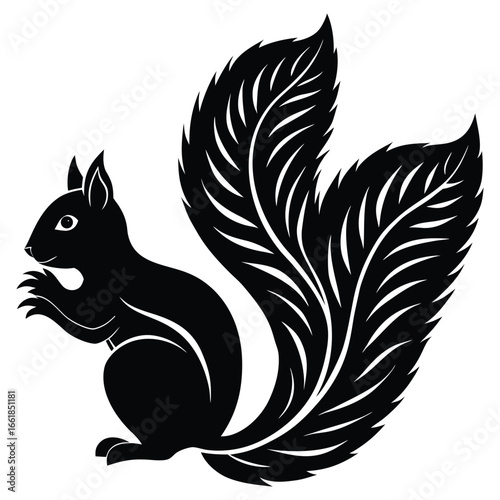 Stylized black silhouette of a squirrel with a bushy tail
