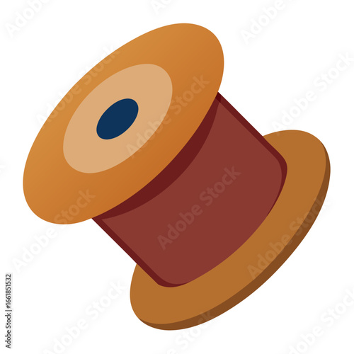 A spool of brown thread with a dark blue center on a white background sewing craft