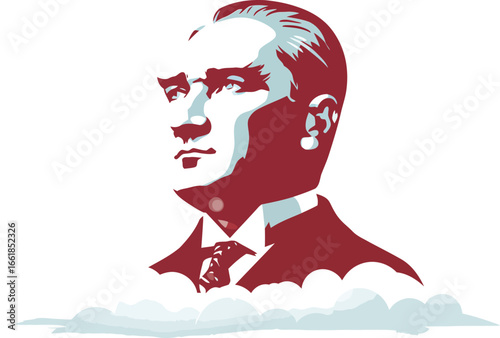 Mustafa Kemal Atatürk vector portrait with clouds modern artistic design for historical tribute and national pride representation