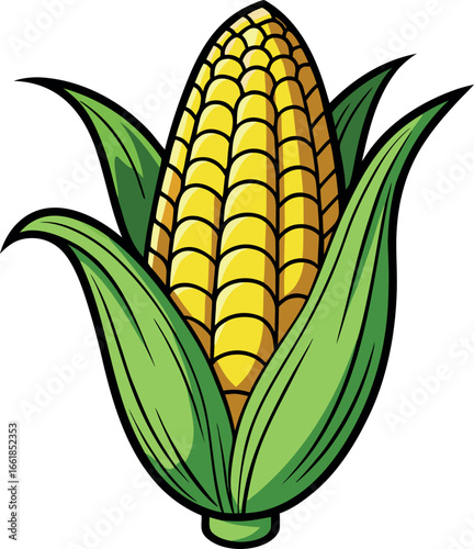 Realistic color Vector art silhouette image of an ear of corn