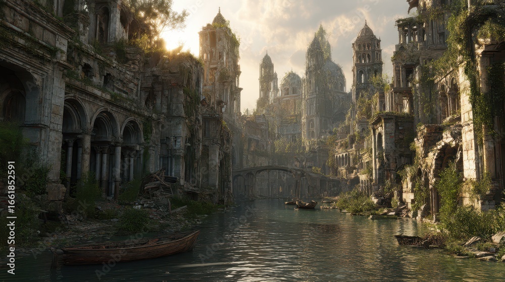 Fototapeta premium War-Torn Ruins of a Legendary City Surrounded by Nature's Resilience