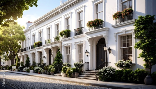 Wallpaper Mural Elegant London Townhouses with Flower Boxes and Cobblestone Street on a Sunny Day Torontodigital.ca