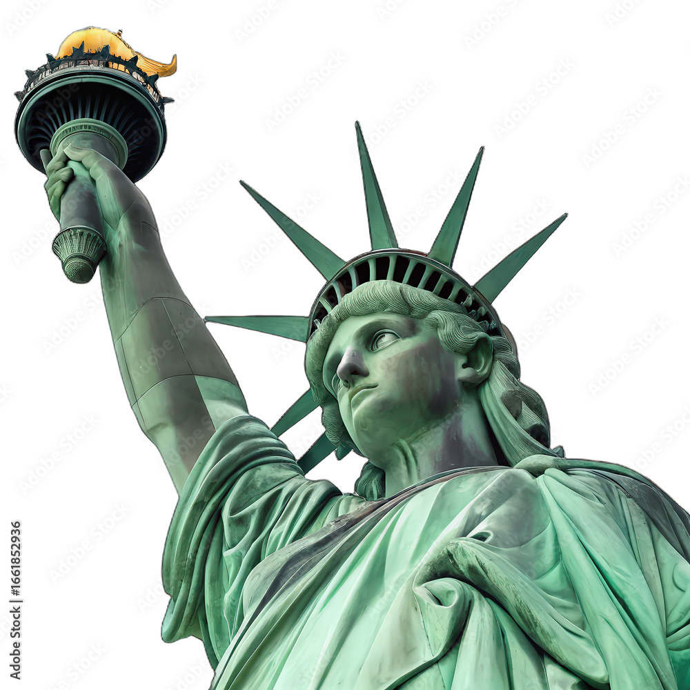 Fototapeta premium Close-up of the Statue of Liberty isolated on transparent background New York City iconic landmark freedom monument USA historic symbol liberty illustration PNG