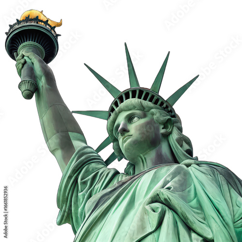 Close-up of the Statue of Liberty isolated on transparent background New York City iconic landmark freedom monument USA historic symbol liberty illustration PNG