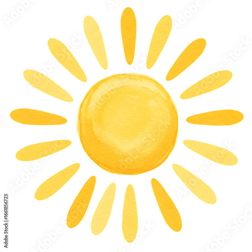 Watercolor Sun Illustration with Rays on Transparent Background