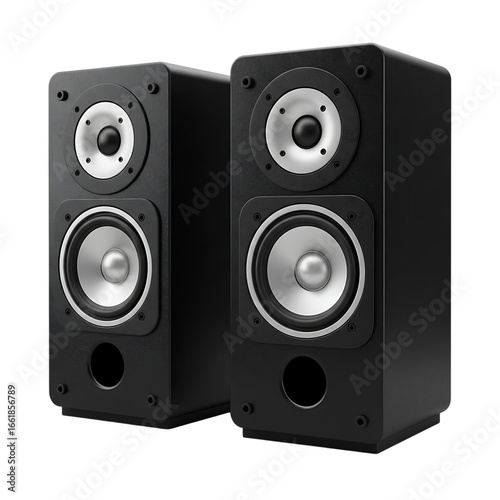 Black Audio Speakers Pair On Transparent Background