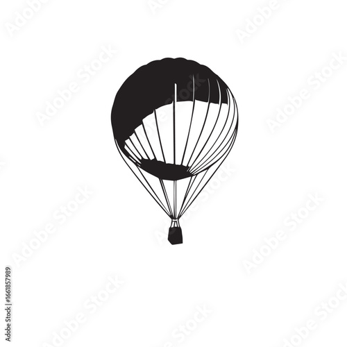 Vector art of a black and white illustration of a hot air balloon isolated on a white background, symbolizing travel and adventure