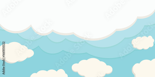 Sky banner with white paper cut clouds Blue background, modern layered papercraft design, abstract decorative backdrop for posters, flyers, invitations, web templates and creative projects Copy space