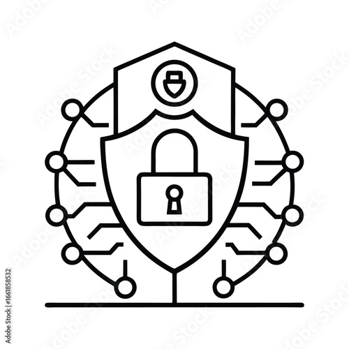 Cybersecurity Shield:  Network Protection, Data Security,  Modern Line Art Icon,  Secure System Graphic.