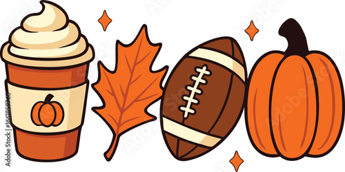 pumpkin spice latte, football clipart, fall vector