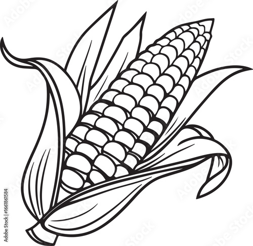 Vector art silhouette image of an ear of corn with a black outline drawing
